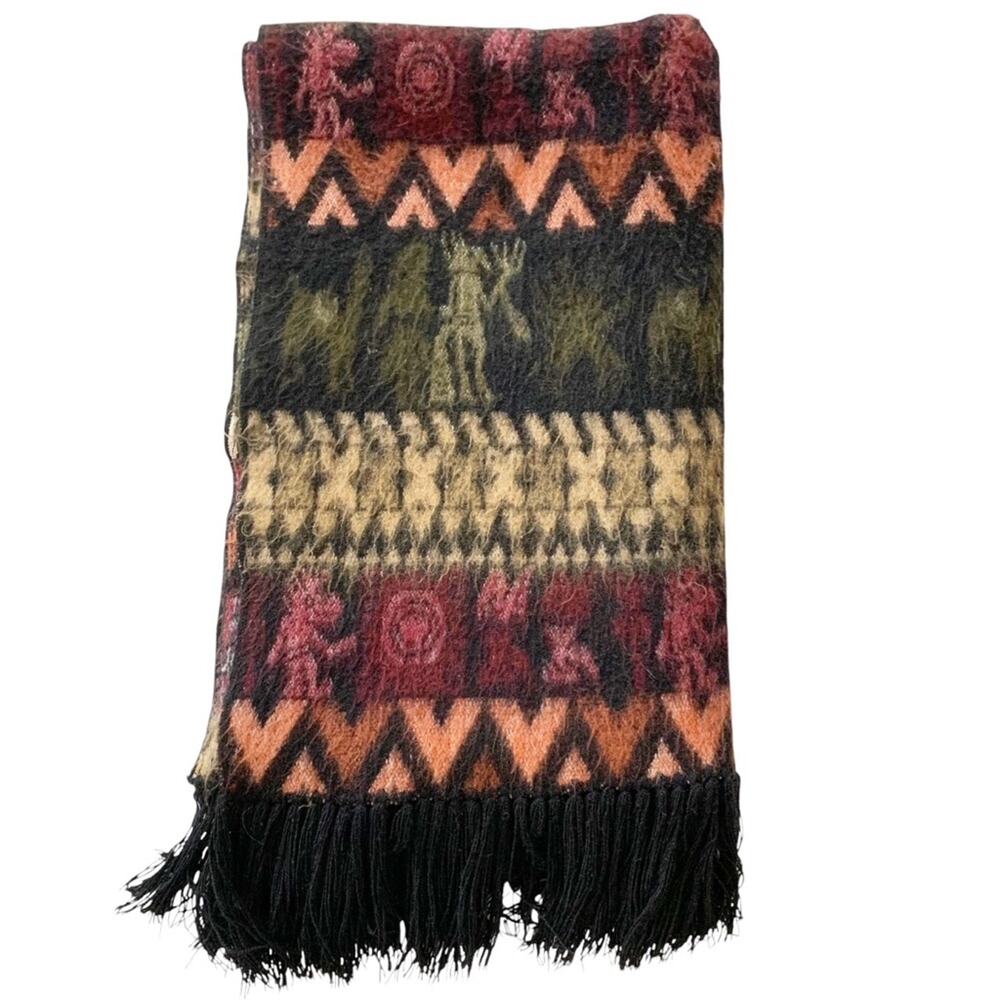 Aztec Print Wool Blend Eyelash Fringe Large Scarf - Picture 2 of 5